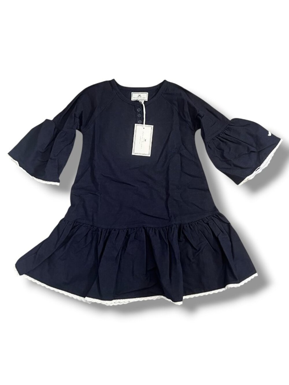 NWT Navy Petite Plume Girls Lace Lined Bell Sleeve Arabella Nightgown Size 2Y - Picture 2 of 5